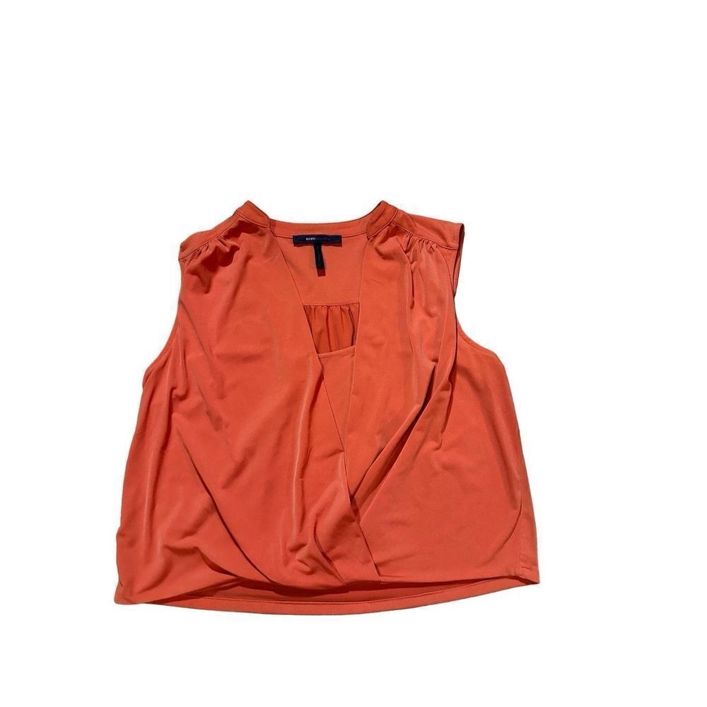 BCBGMAXAZRIA Wrap Top Blouse Sleeveless Orange Sz S